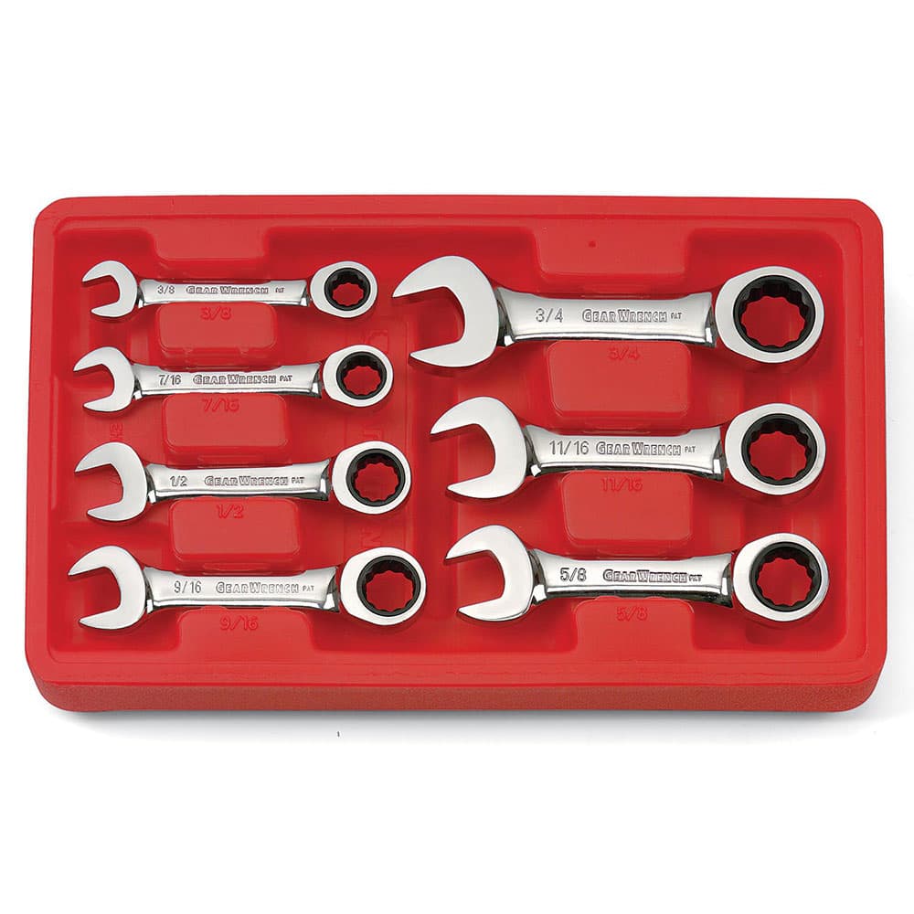 GearWrench 9507D 7 Pc. 72-Tooth 12 Point Stubby Ratcheting Combination SAE Wrench Set - Moutools