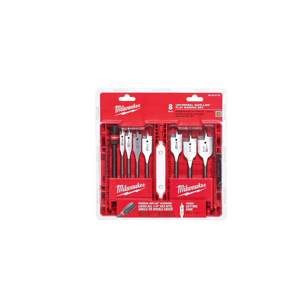 Milwaukee 49-22-0175 8-Piece Universal Quik-Lok Flat Boring Set - Moutools