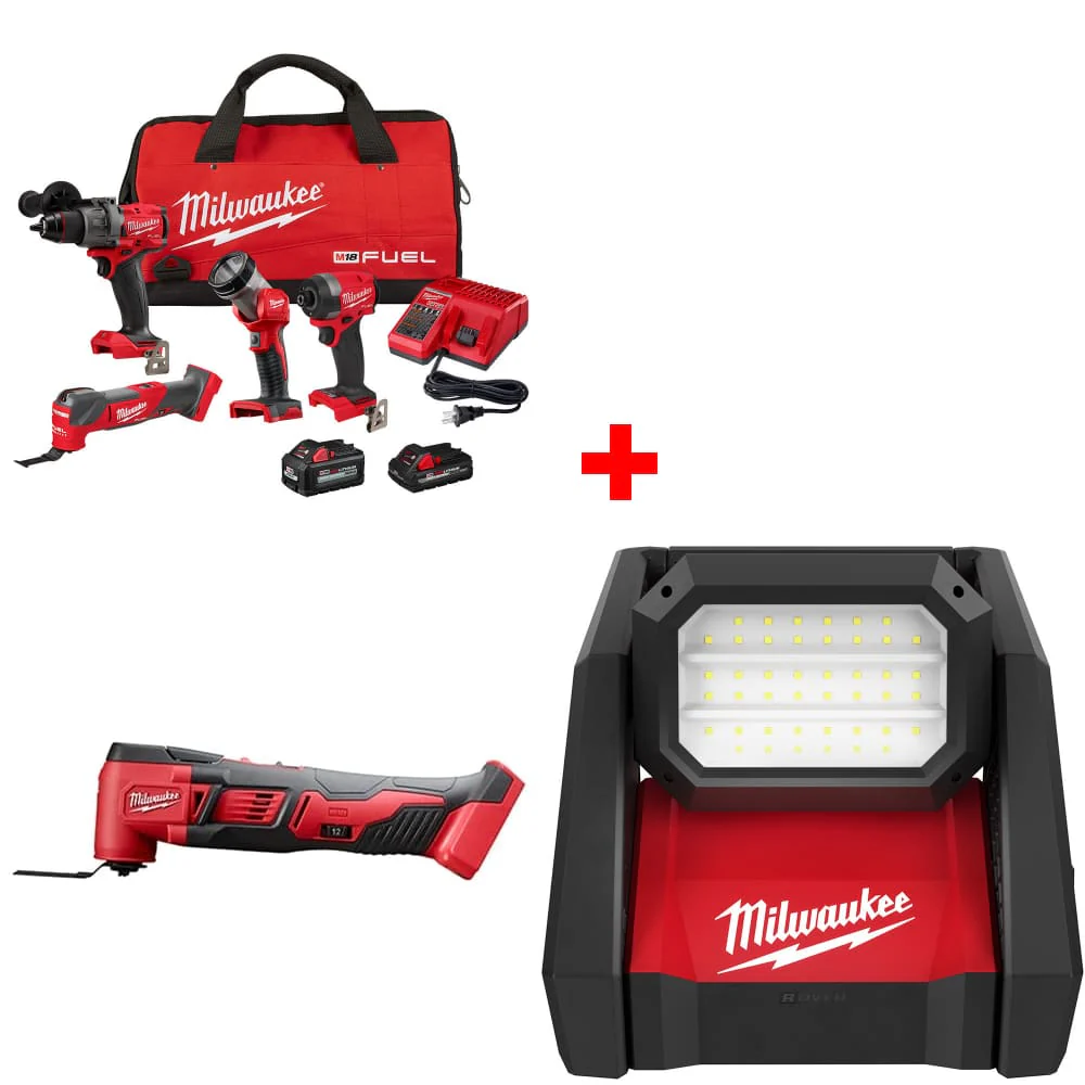 Milwaukee 3698-24MT M18 4-Tool Combo Kit w/ FREE 2626-20 M18 Multi-Tool & Light - Moutools