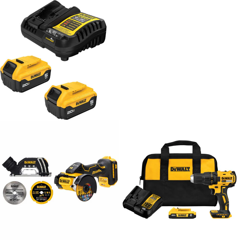 DeWalt DCB205-2C 20V Starter Kit W/ DCS438B 20V Cut-Off Tool & Drill/Driver Kit - Moutools