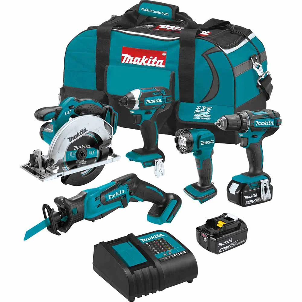 Makita XT510SM 18V LXT Cordless 5‐Pc. Combo Kit, XFD10Z, XDT11Z, XSS02Z, XRJ01Z, DML815, bag (4.0Ah) - Moutools