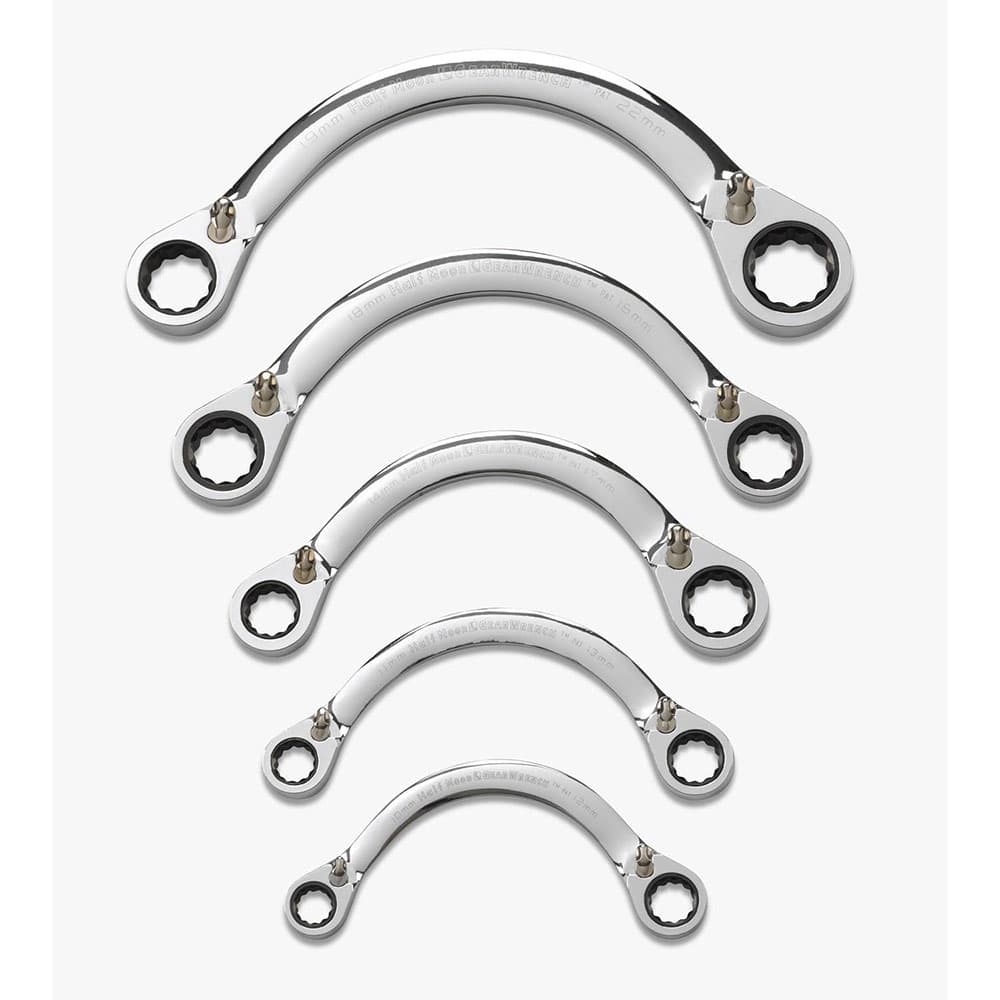 GearWrench 9850 5 Pc. 72-Tooth 12 Point Reversible Half Moon Double Box Ratcheting Metric Wrench Set - Moutools