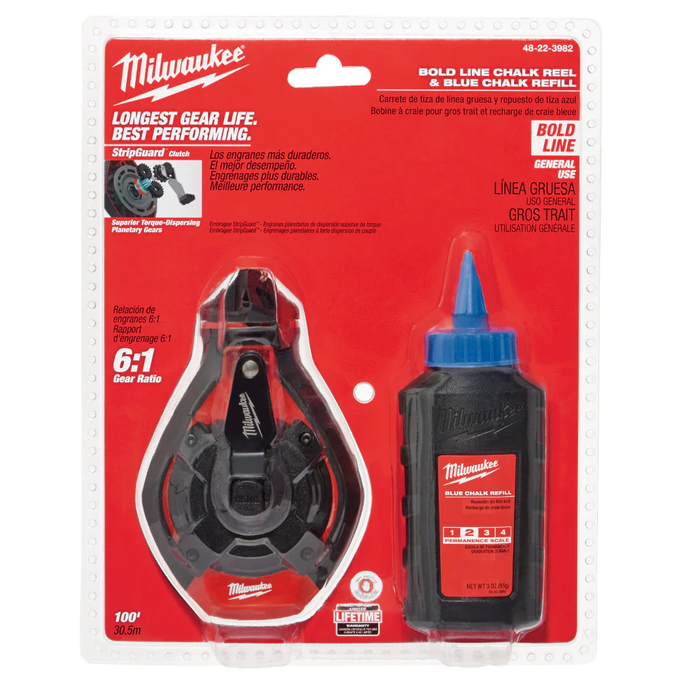 Milwaukee 48-22-3982 100' BOLD LINE CHALK N REEL W BLUE - Moutools