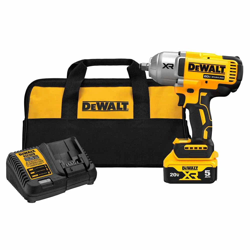 DeWalt DCF900P1 20V MAX XR 1/2-In High Torque Impact Wrench with Hog Ring Anvil with (1) 5.0 Ah Battery and Charger Kit - Moutools