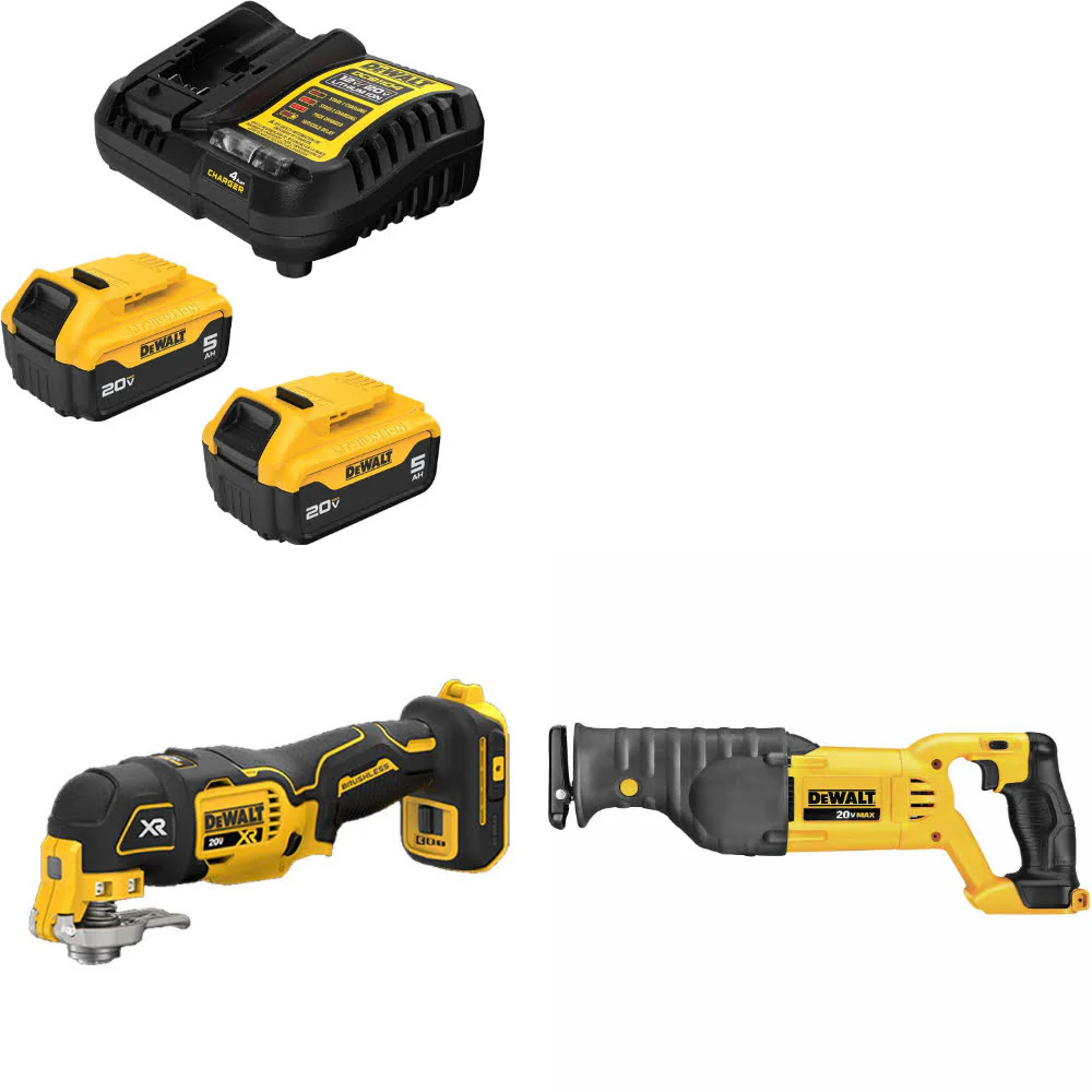 DeWalt DCB205-2C 20V 5Ah Starter Kit W/ FREE DCS356B 20V Multi-Tool & Recip Saw - Moutools