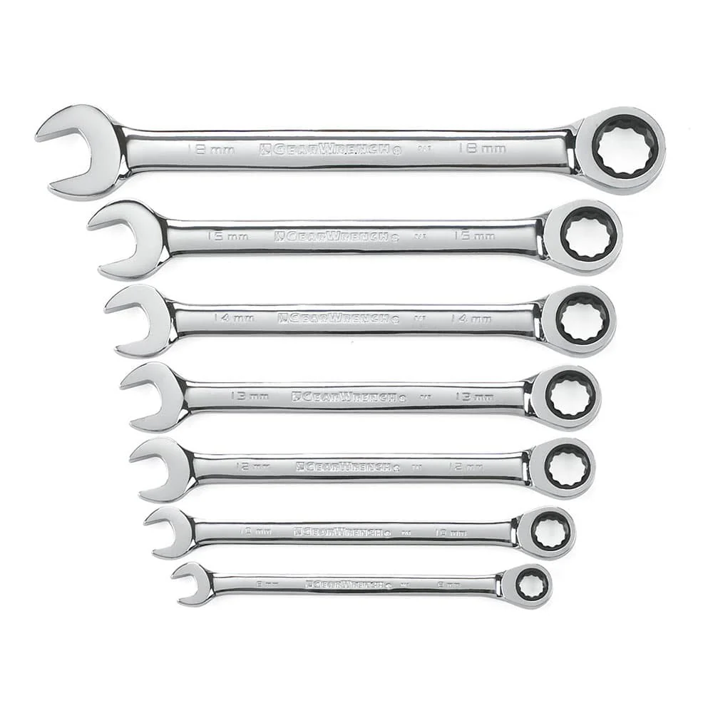 GearWrench 9417 7 Pc. 72-Tooth 12 Point Ratcheting Combination Metric Wrench Set - Moutools