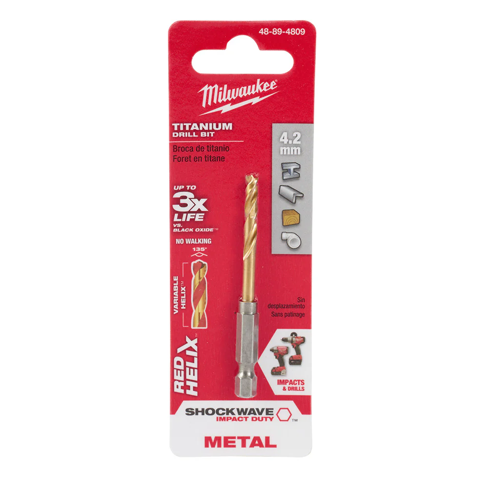 Milwaukee 48-89-4809 4.2mm Metric Titanium SHOCKWAVE™ Red Helix Bit - Moutools