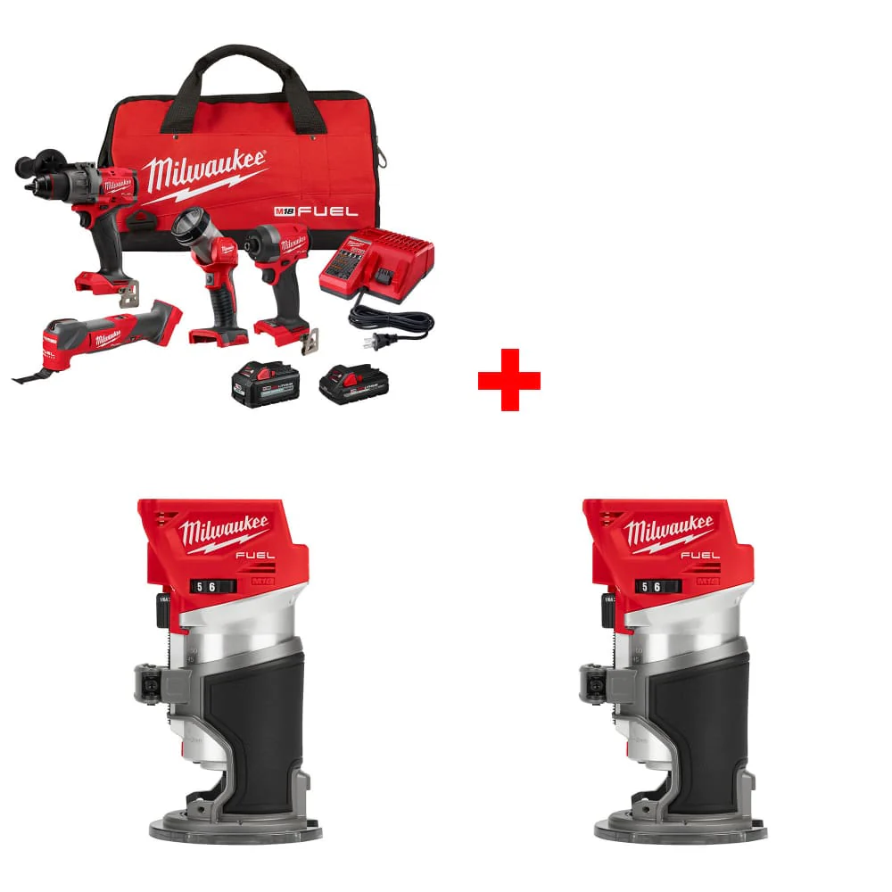 Milwaukee 3698-24MT M18 4-Tool Combo Kit w/ FREE 2723-20 M18 FUEL ROUTER, 2-Pack - Moutools
