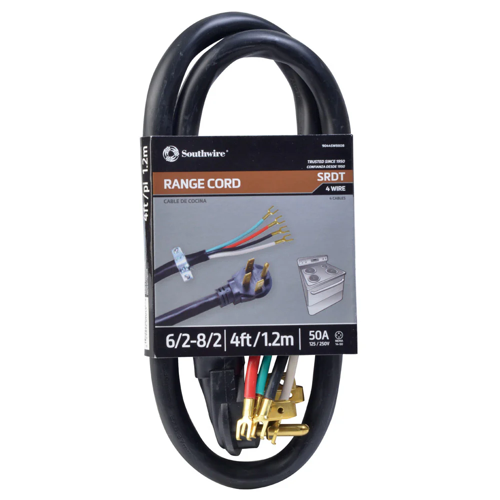 Southwire 9044SW8808 4' 6/2-8/2 SRDT Round Range Cord (Black) - Moutools
