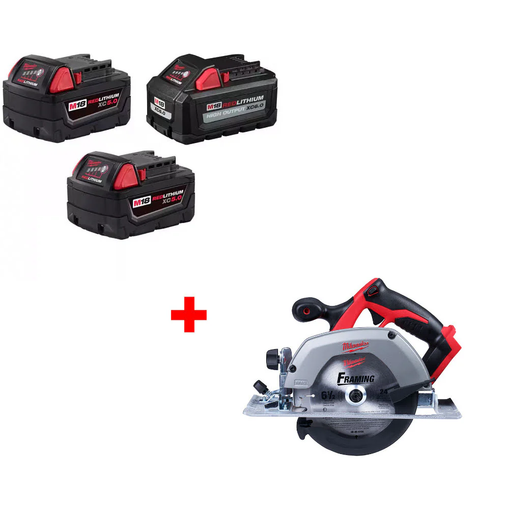 Milwaukee 48-11-1856 M18 18V Battery 3-Pack W/ FREE 2630-20 M18 18V Circ Saw - Moutools