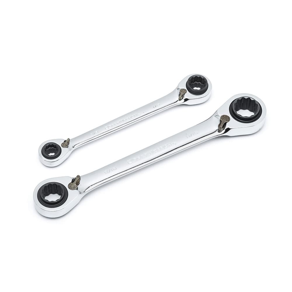 GearWrench 85900 2 Pc. 72-Tooth 12 Point QuadBox Reversible Double Box Ratcheting SAE Wrench Set - Moutools
