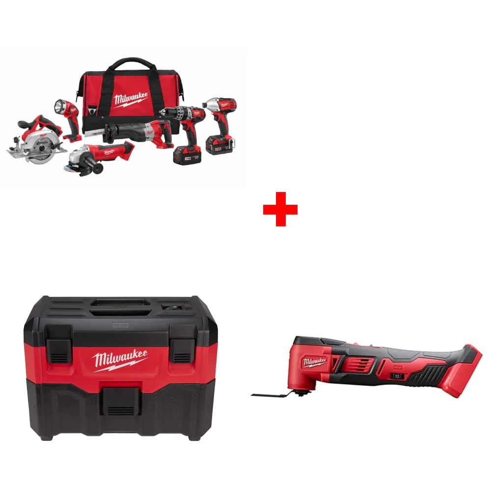 Milwaukee 2696-26 M18 6-Tool Combo Kit w/ FREE 0880-20 18V Vacuum & Multi-Tool - Moutools