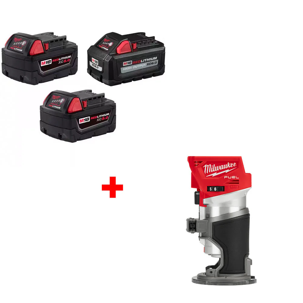 Milwaukee 48-11-1856 M18 18V Battery 3-Pack W/ FREE 2723-20 M18 FUEL Router - Moutools