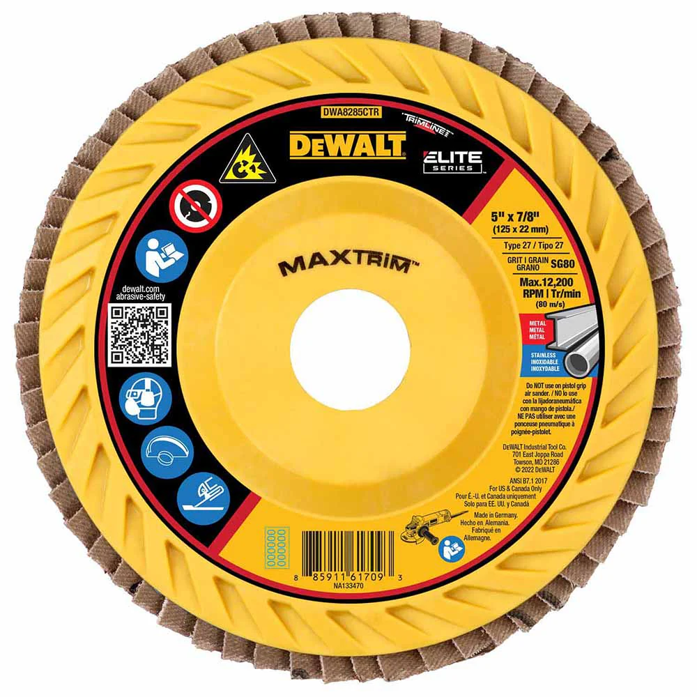 DeWalt DWA8285CTR ELITE SERIES 5 X 7/8 80G T27 Trimmable Flap Disc - Moutools