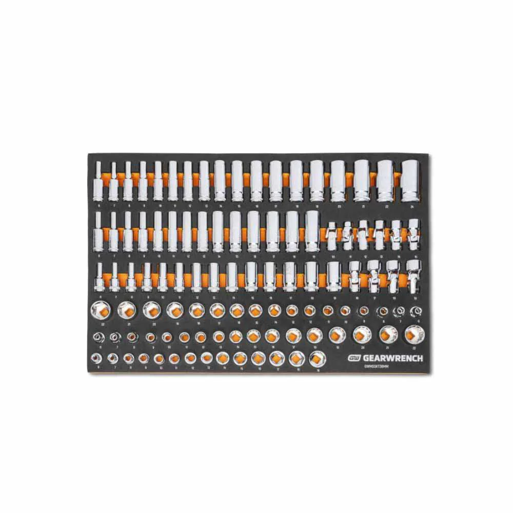 Gearwrench GWMSSKT38MM 104 Pc. 3/8” Drive Master Metric Socket Set in Foam Storage Tray - Moutools