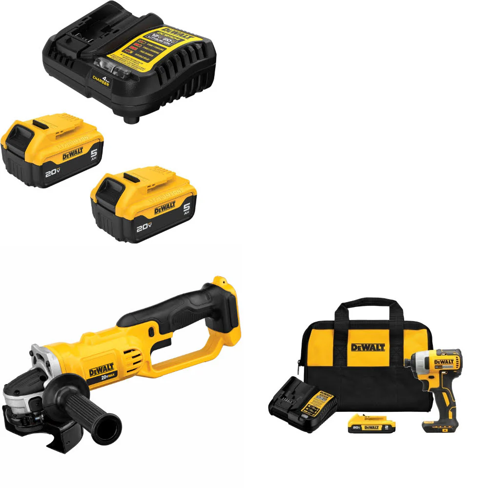 DeWalt DCB205-2C 20V MAX Starter Kit W/ DCG412B Cut-Off Tool & Impact Driver Kit - Moutools