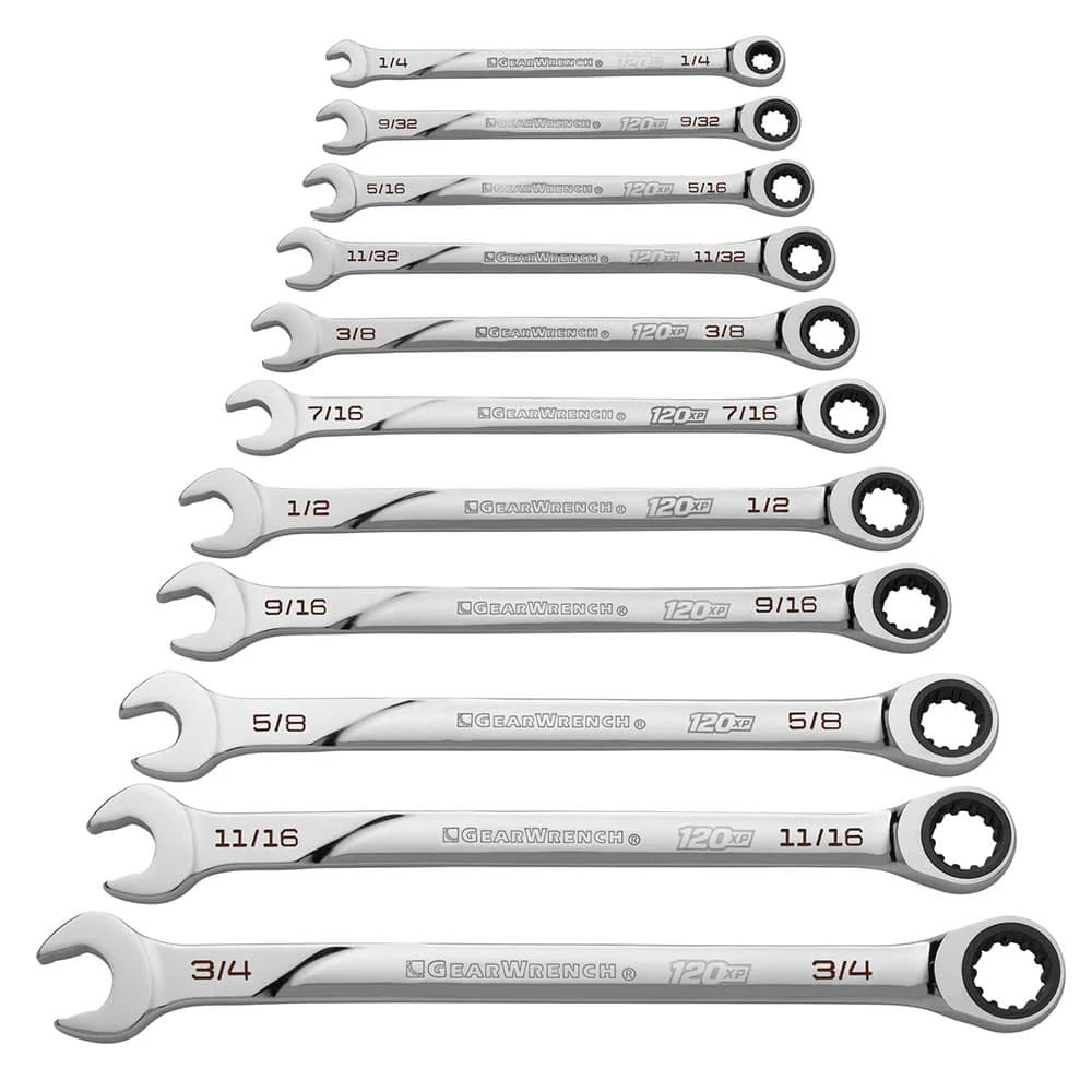 GearWrench 86450 11 Pc. 120XP Universal Spline XL Ratcheting Combination SAE Wrench Set - Moutools