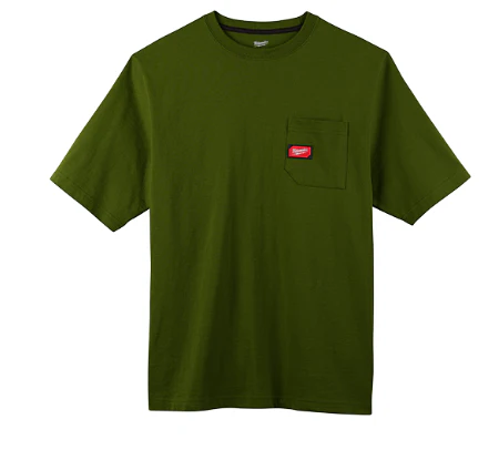 Milwaukee 601OG-2X Heavy Duty Pocket T-Shirt 601, Short Sleeve, Olive Green, 2X - Moutools