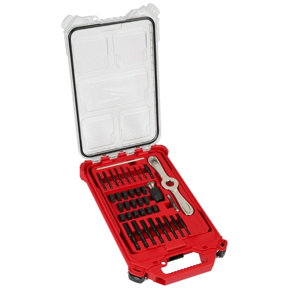 Milwaukee 49-22-5604 38PC SAE Tap & Die PACKOUT Set w/ Hex-LOK 2-in-1 Handle - Moutools
