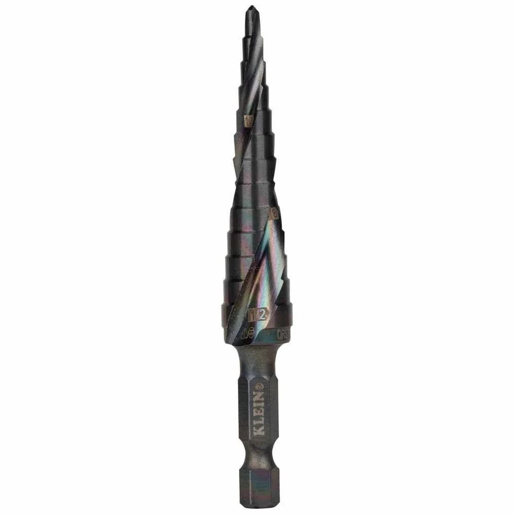 Klein Tools QRST01 Step Drill Bit, Quick Release, Spiral Flute, 1/8 to 1/2-Inch - Moutools