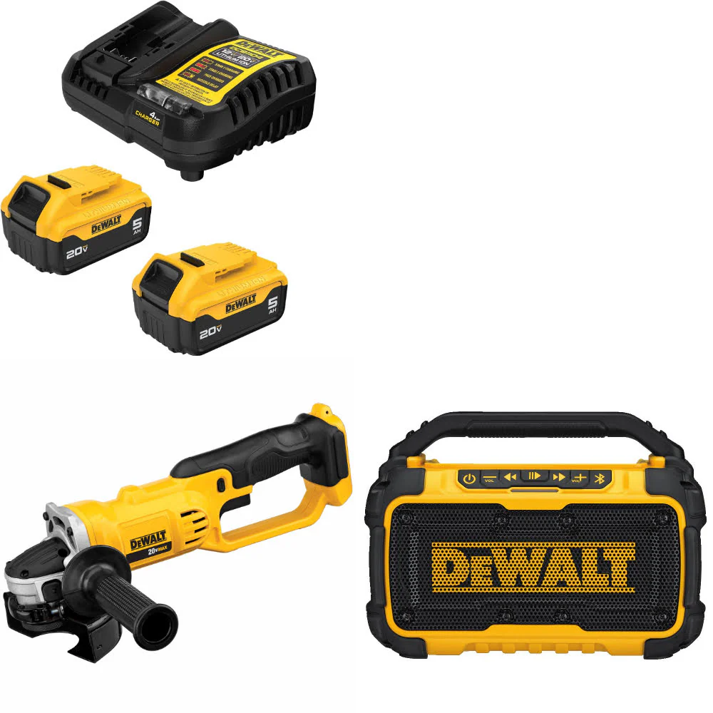 DeWalt DCB205-2C 20V MAX Starter Kit W/ DCG412B 20V Cut-Off Tool & Speaker - Moutools