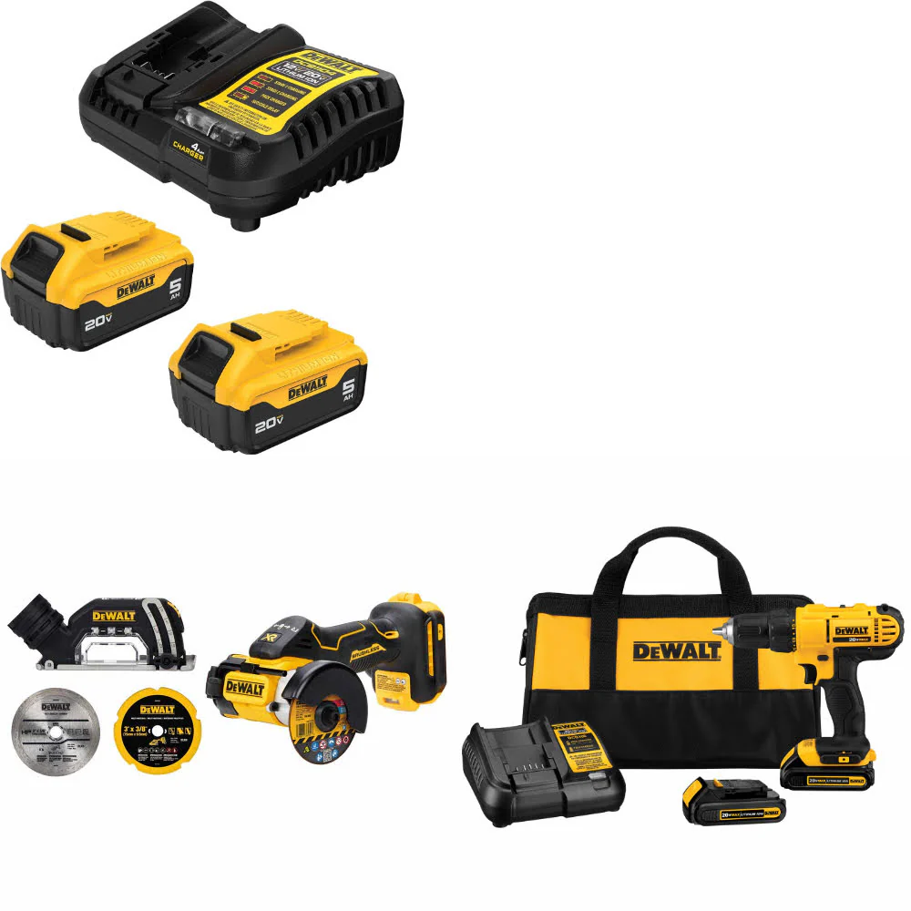 DeWalt DCB205-2C 20V Starter Kit W/ DCS438B 20V Cut-Off Tool & Drill/Driver Kit - Moutools