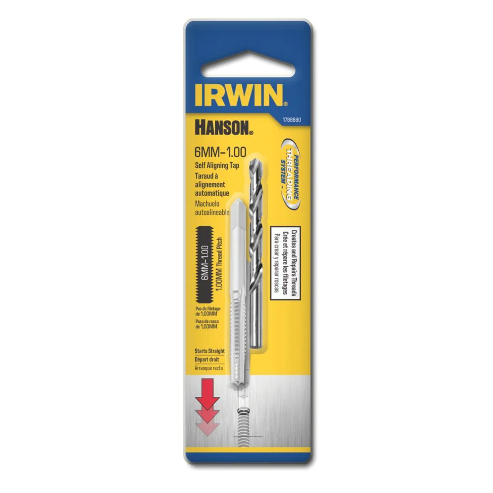 Irwin 1788680 Hanson Self Aligning 6 mm x 1.00 NC Tap and #9 Drill Bit Set - Moutools