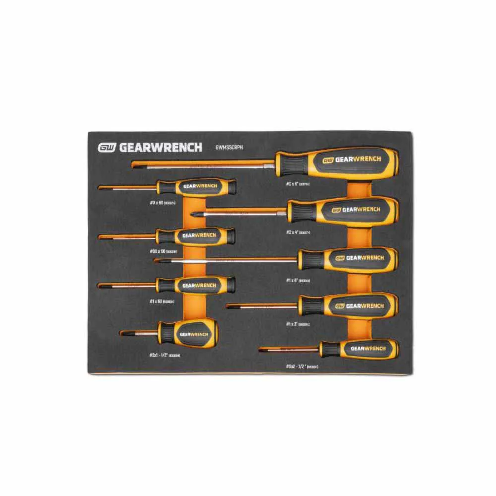 Gearwrench GWMSSCRPH 9 Piece Phillips® Dual Material Screwdriver Set in Foam Storage Tray - Moutools