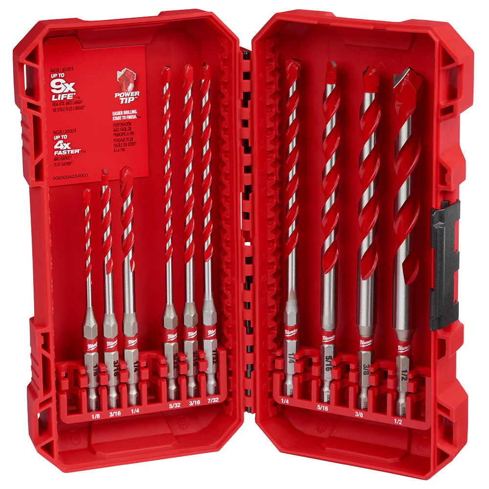 Milwaukee 48-20-9058 10pc. SHOCKWAVE Impact DUTY Carbide Hammer Drill Bit Kit - Moutools