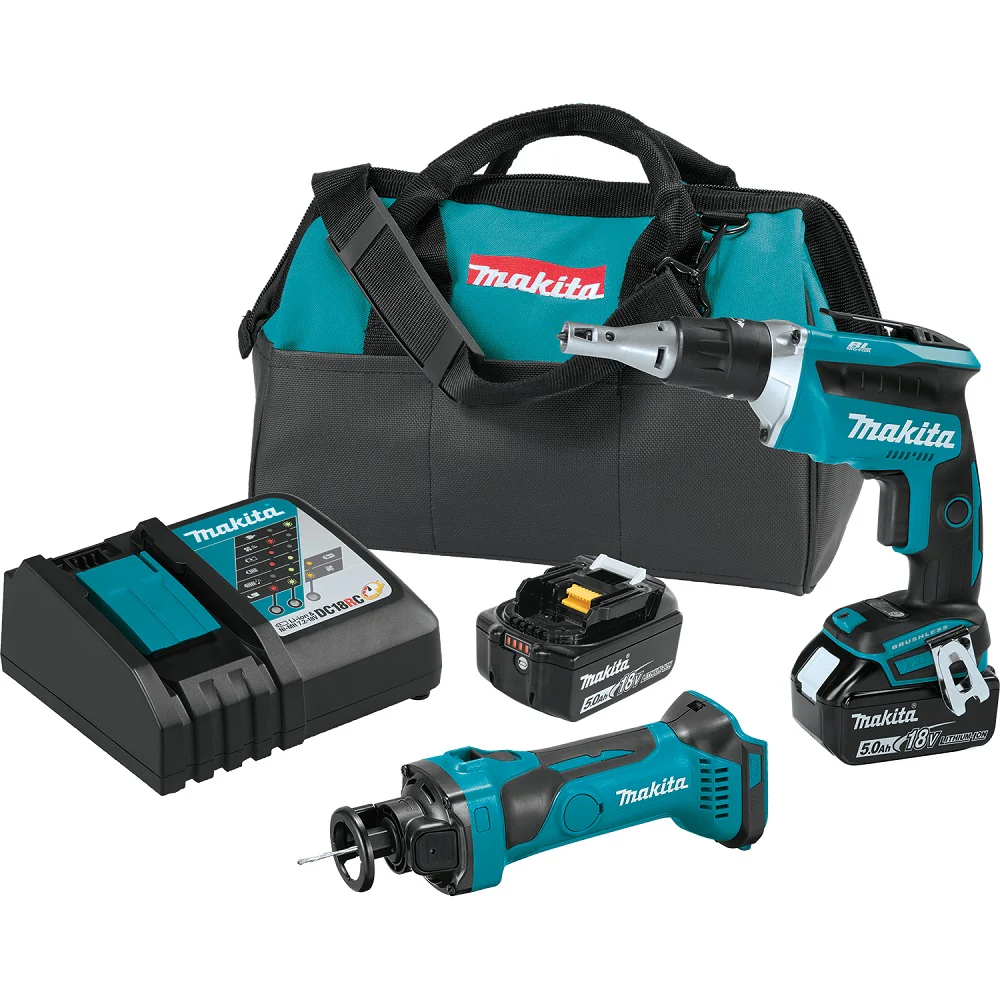 Makita XT255T 18V LXT Li-Ion Cordless Drywall Screwdriver and Cut-Out Tool Kit (5.0Ah) - Moutools