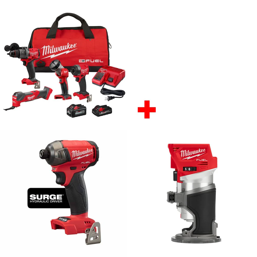 Milwaukee 3698-24MT M18 4-Tool Combo Kit w/ FREE 2760-20 Hex Driver & Router - Moutools