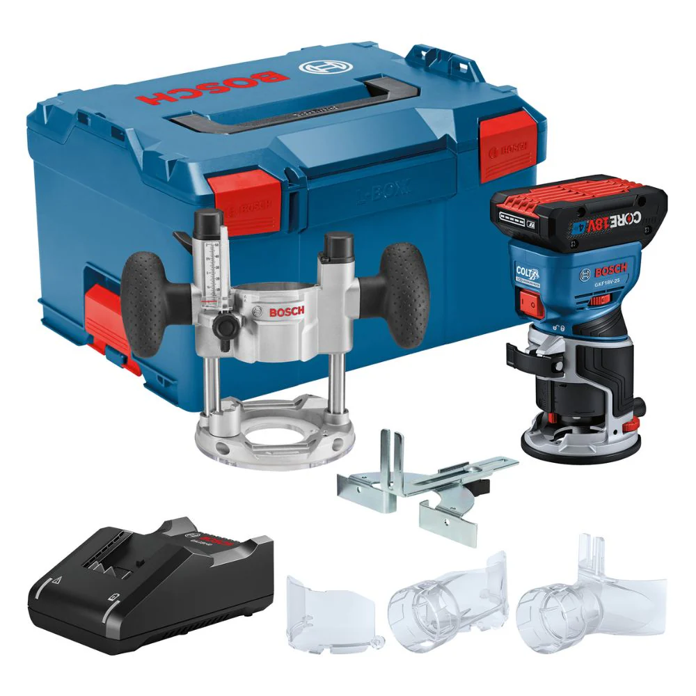 Bosch GKF18V-25PL14 18V Brushless Colt Palm Router Kit with (1) CORE18V 4 Ah Advanced Power Battery and Plunge Base - Moutools