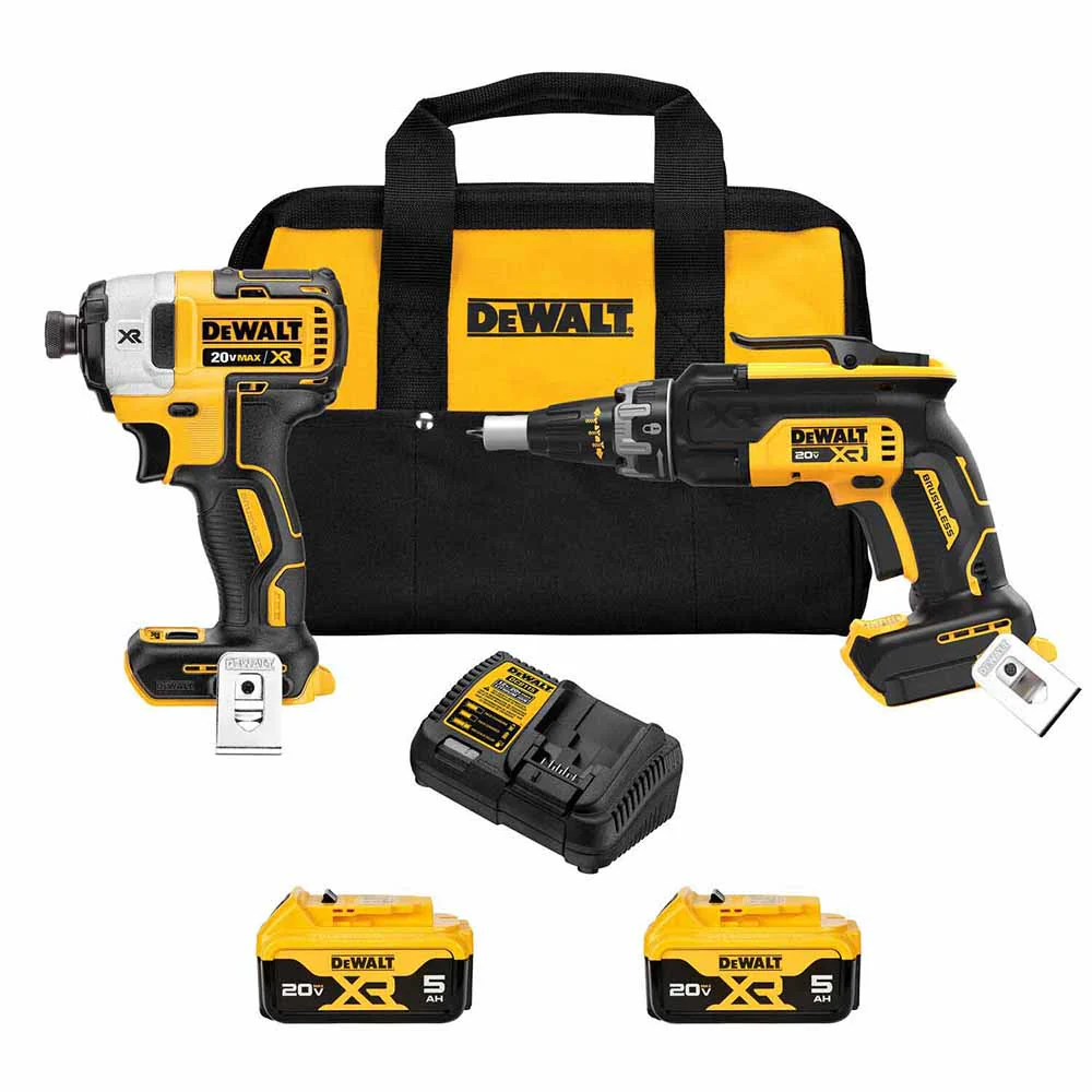 DeWalt DCK268P2 20V MAX XR Brushless Drywall Screwgun and Impact Driver Combo Kit (5.0Ah) - Moutools