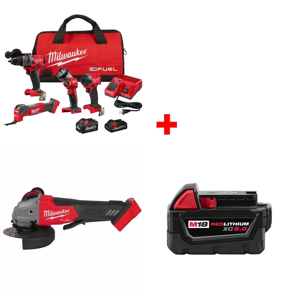 Milwaukee 3698-24MT M18 4-Tool Combo Kit w/ FREE 2880-20 Grinder & Battery Pack - Moutools