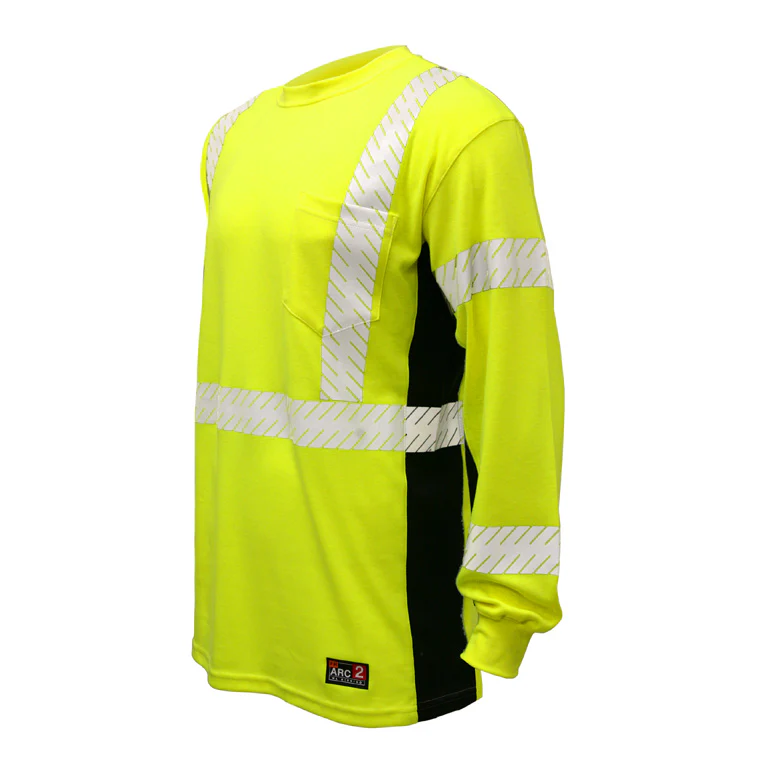 ML Kishigo F406-4X 4X Lime Flame Resistant Premium Black Long Sleeve T-Shirt - Moutools