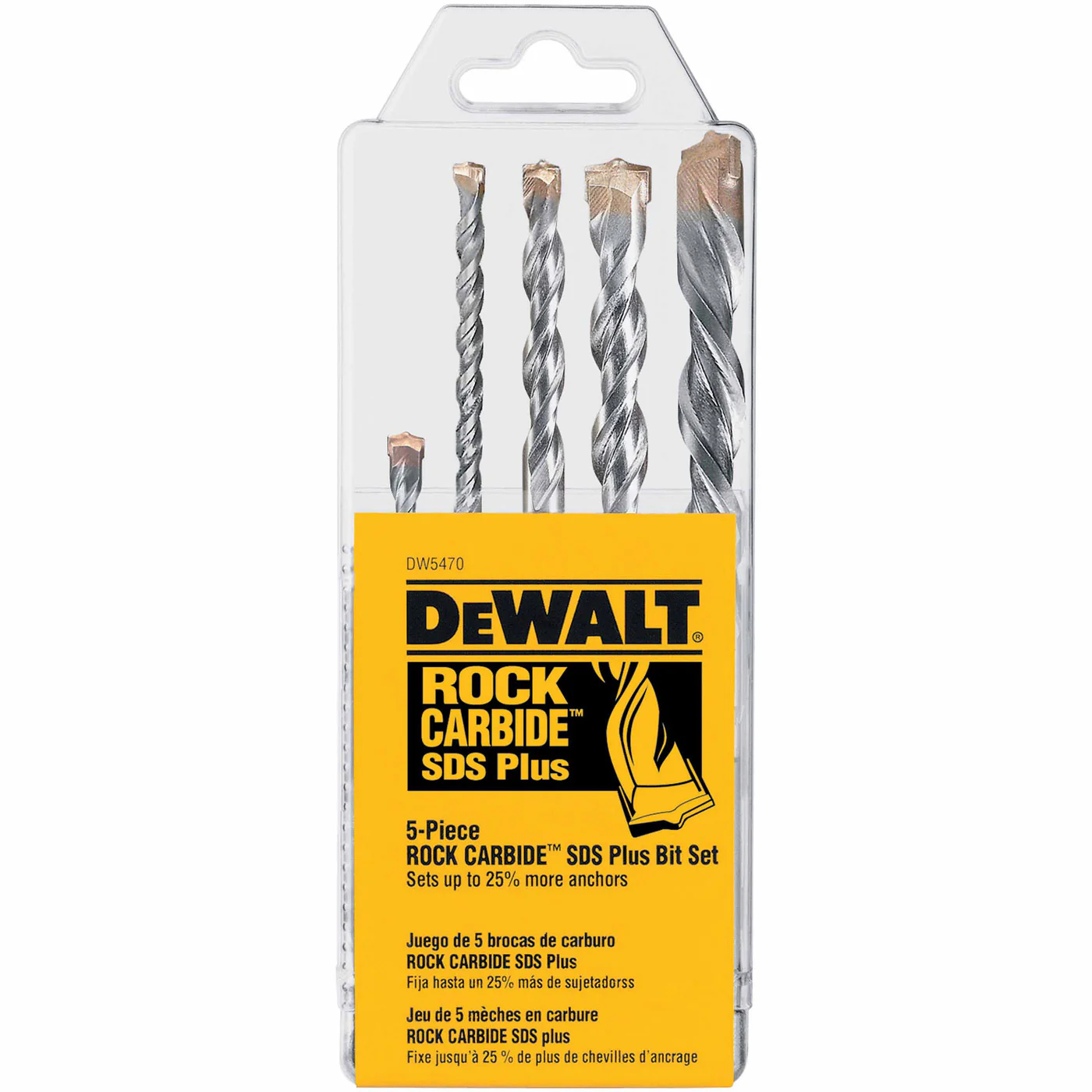 DeWalt DW5470 5 Piece Rock Carbide SDS Plus Drill Bit Set, 2 Cutter - Moutools