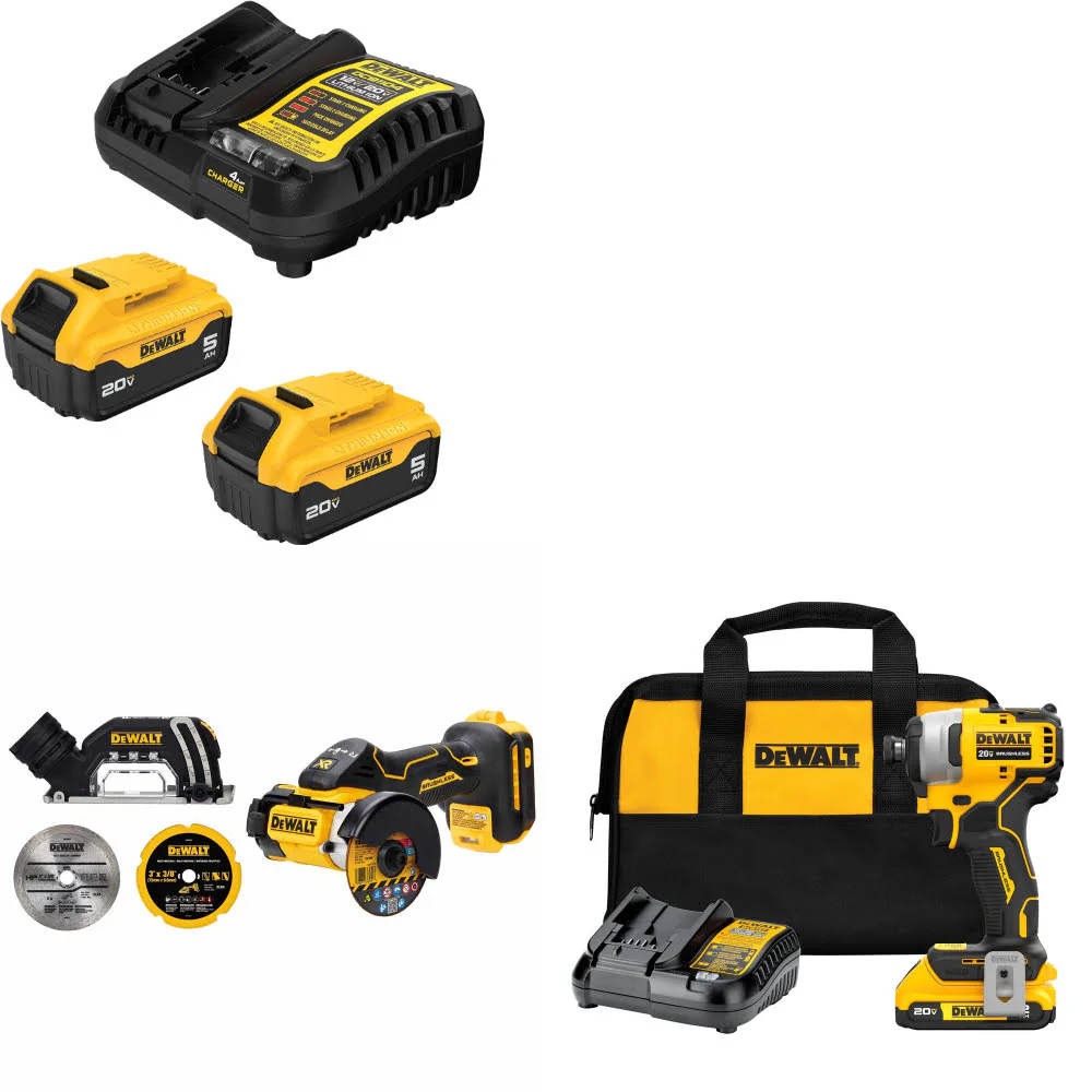 DeWalt DCB205-2C 20V Starter Kit W/ DCS438B 20V Cut-Off Tool & Impact Driver Kit - Moutools