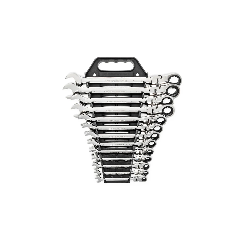 GearWrench 9702D 13 Pc. 72-Tooth 12 Point Flex Head Ratcheting Combination SAE Wrench Set - Moutools