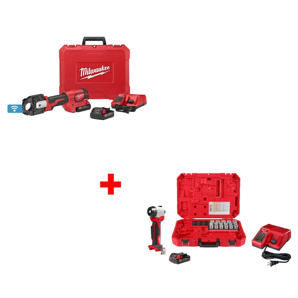 Milwaukee 2679-22 M18 Crimper Kit w/ FREE 2935CU-21S M18 Cable Stripper Kit - Moutools
