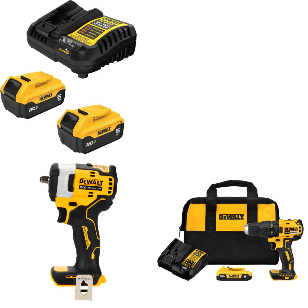 DeWalt DCB205-2C 20V Starter Kit W/ DCF913B 20V Impact Wrench & Drill/Driver Kit - Moutools