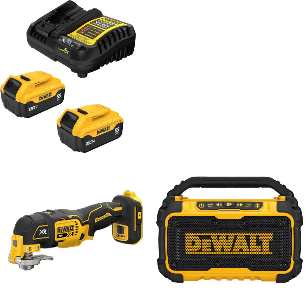 DeWalt DCB205-2C 20V Max Starter Kit W/ DCS356B 20V Multi-Tool & 12V/20V Speaker - Moutools