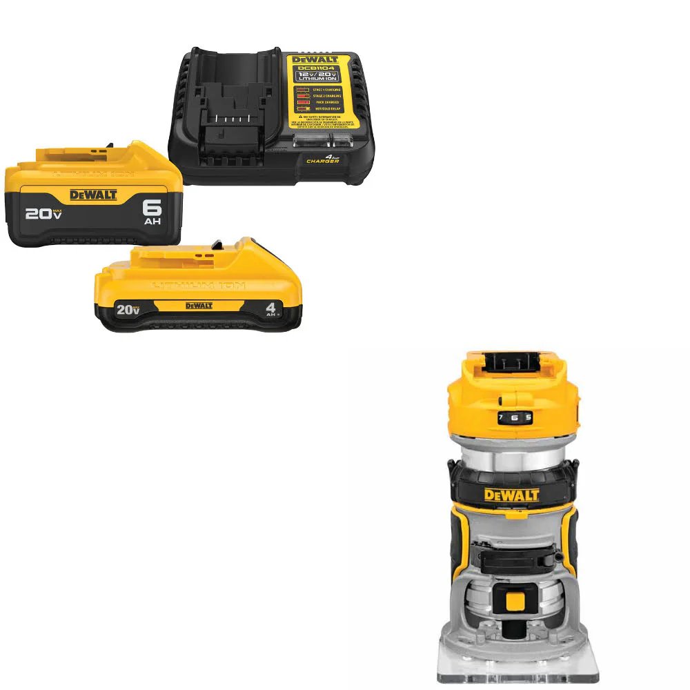 DeWalt DCB2460C 20V MAX 4Ah & 6Ah Starter Kit W/ FREE DCW600B 20V Router, Bare - Moutools