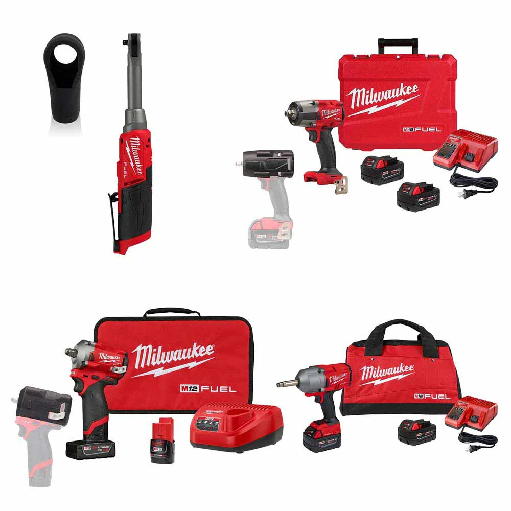 Milwaukee Automotive Starter Kit Including Impact Wrenches, Protective Boots, and Ratchet Kit - Moutools