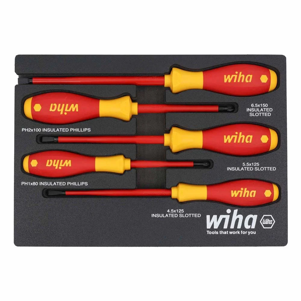 Wiha 32081 5 Piece Insulated SoftFinish Cushion Grip Screwdriver Tray Set - Moutools