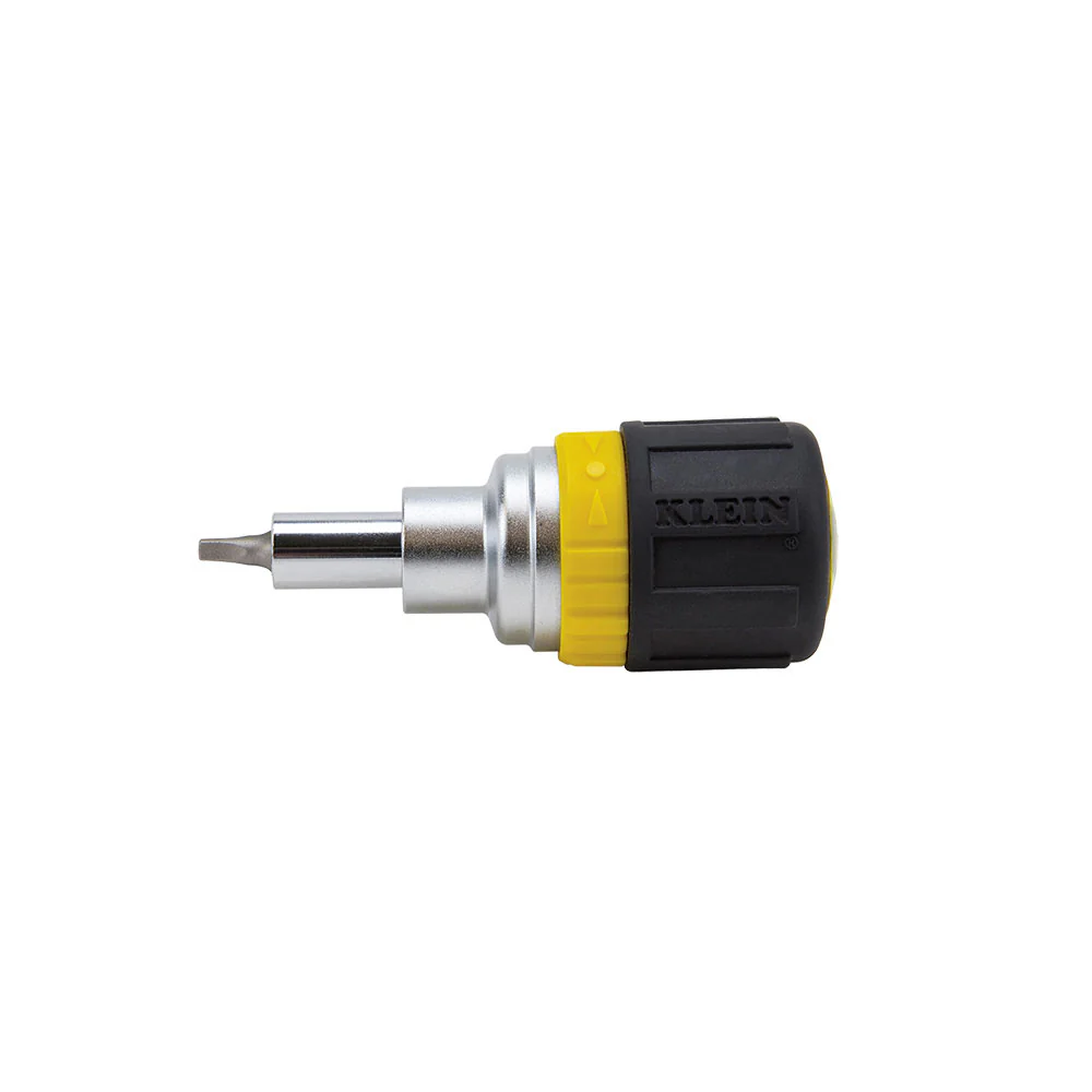 Klein Tools 32594 Multi-Bit Ratcheting Screwdriver, 6-in-1, Stubby, Ph, Sl, Sq, Nut Bits - Moutools