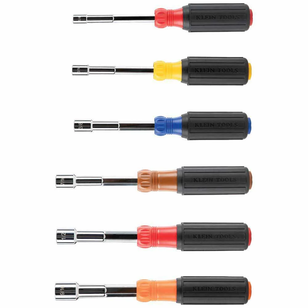 Klein Tools 65411 Color-Coded Hollow-Shaft Heavy-Duty Nut Driver Set, 6-Piece - Moutools