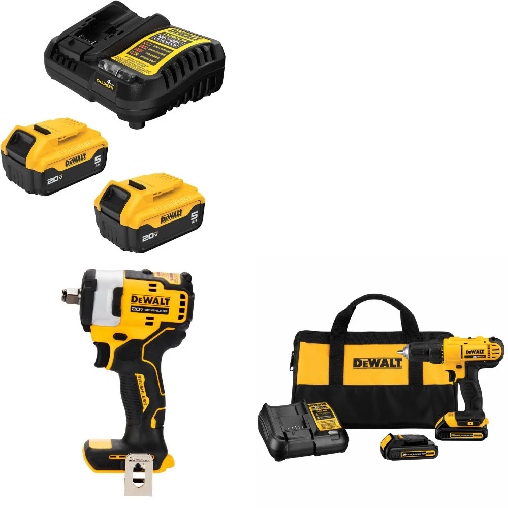 DeWalt DCB205-2C 20V Starter Kit W/ DCF911B 20V Impact Wrench & Drill/Driver Kit - Moutools