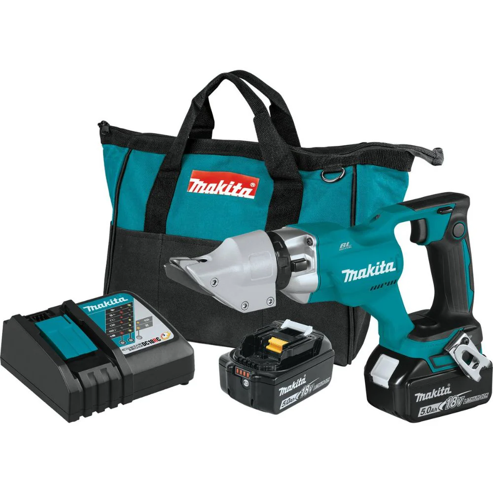 Makita XSJ03T 18V LXT Lithium-Ion Brushless Cordless 14 Gauge Straight Shear Kit, bag (5.0Ah) - Moutools