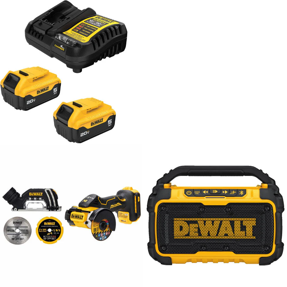 DeWalt DCB205-2C 20V Starter Kit W/ DCS438B 20V Cut-Off Tool & 12V/20V Speaker - Moutools