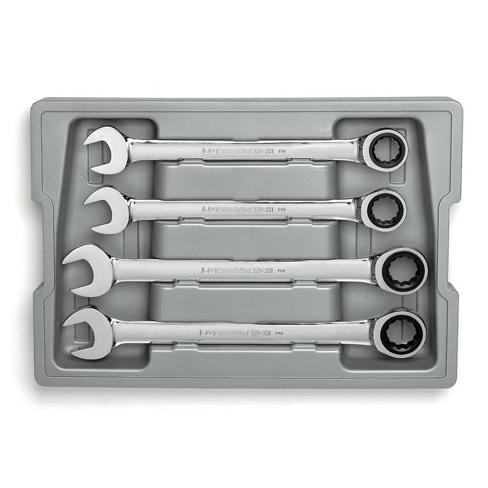 GearWrench 9413 4 Pc. 72-Tooth 12 Point Ratcheting Combination Metric Wrench Set with Tray - Moutools
